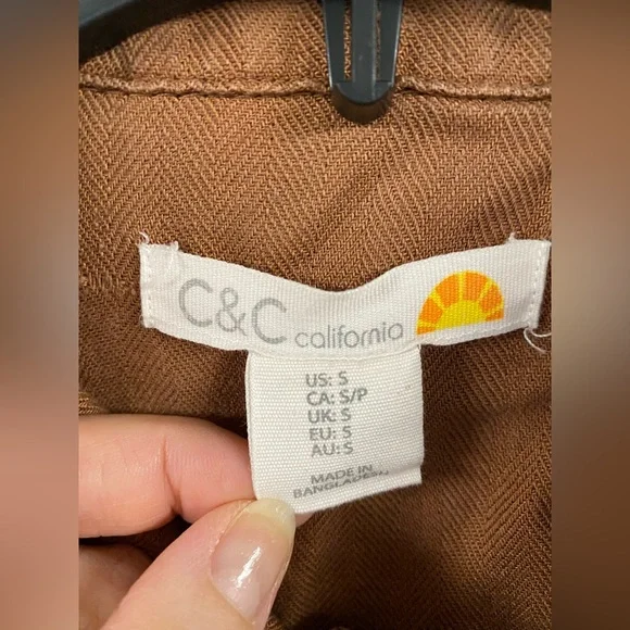 C&C California Women's Linen Blend Bomber Jacket Crop Brown Size Small Cinched - Picture 4 of 8